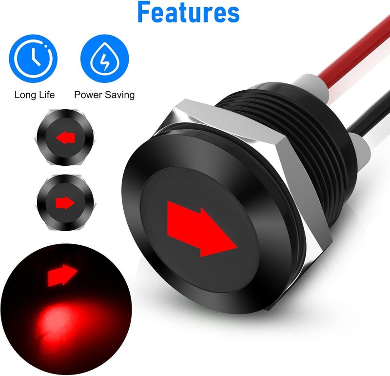 Linkstyle 2PCS 12V LED Indicator Light, 1/2" Panel Cutout Signal Indicator, Signal Lamp Light with 300MM Wires Waterproof, Red - Image 3